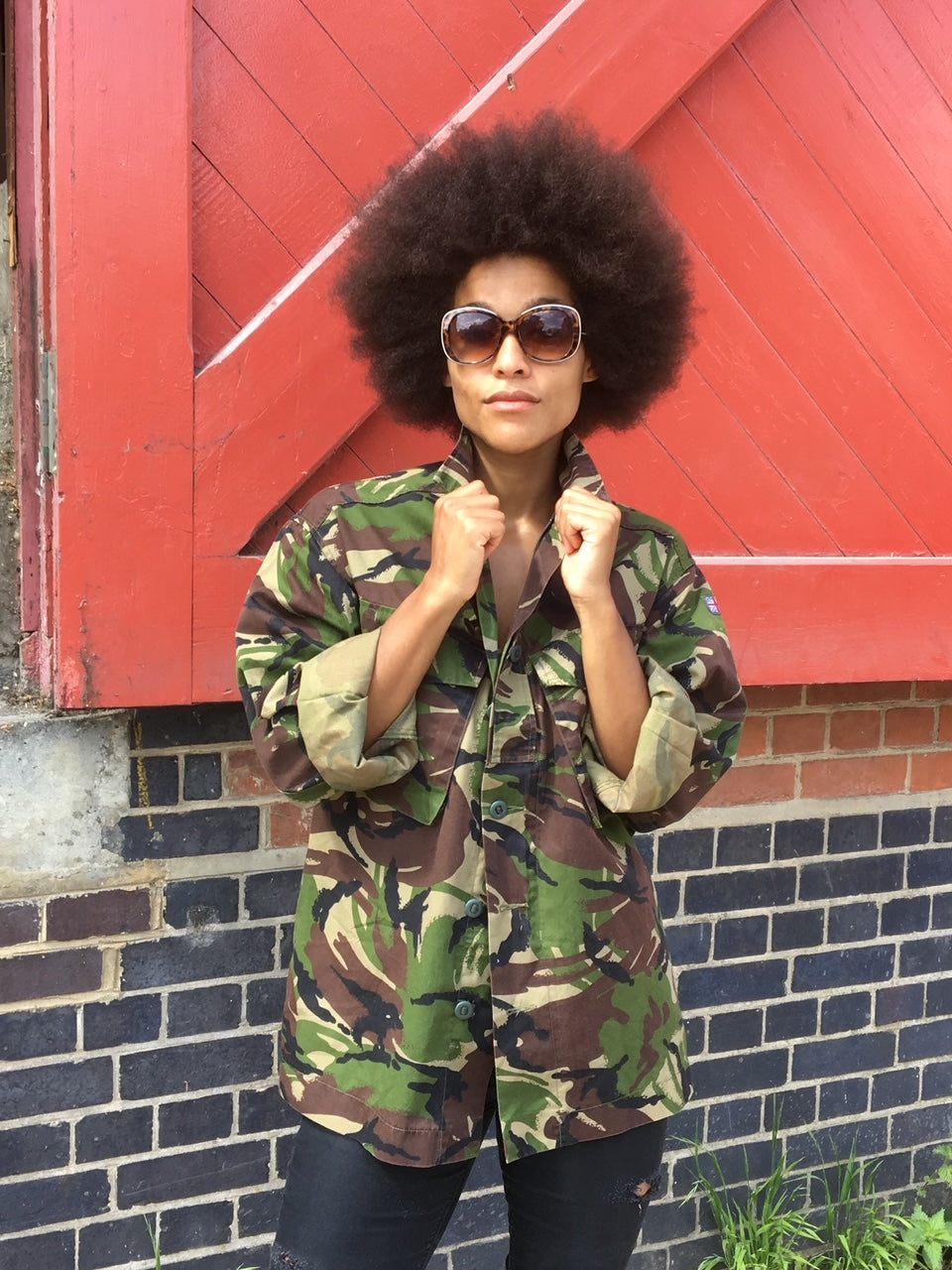 Olive Camouflage Military Jacket with Red Shoes Outfits (1 ideas & outfits)  | Lookastic